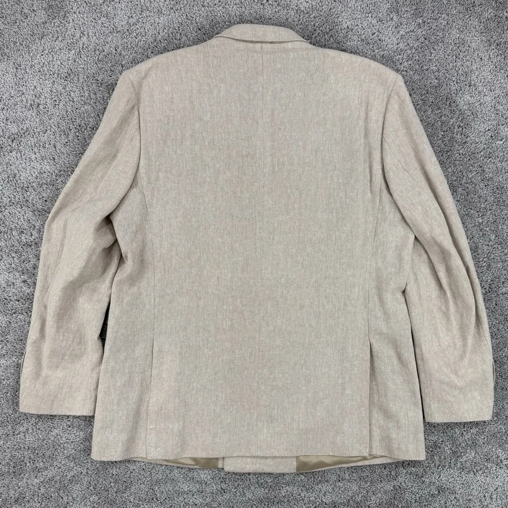Stafford Linen Blazer Men's 48L Beige Classic Fit Double Breasted Dual Vent